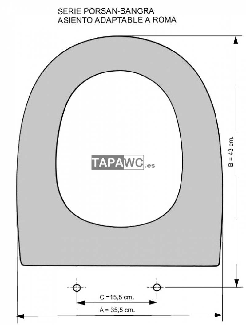 Asiento inodoro ROMA Fijo Tapawc Compatible Porsan Sangra - Imagen 3